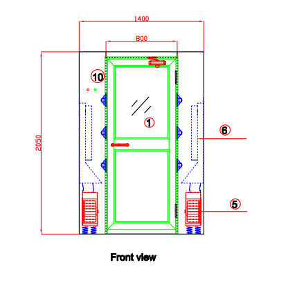 Otomatik üfleme Tam Cam Kapılar SS304 3-4 Kişilik Paslanmaz Çelik Hava Duşu 0