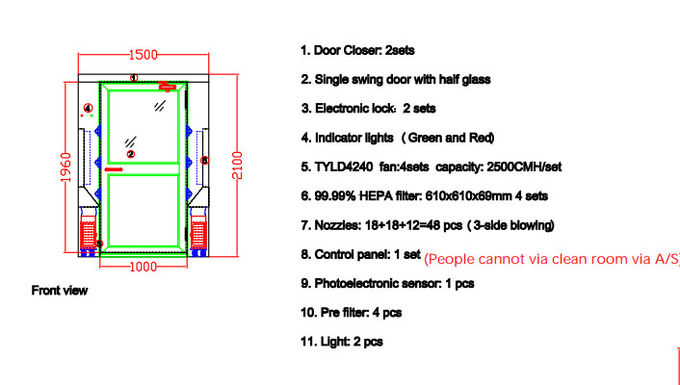 Üç Üfleme ile Büyük Tek Kanatlı Salıncak Kapılar Paslanmaz Çelik Hava Duş Odası 1